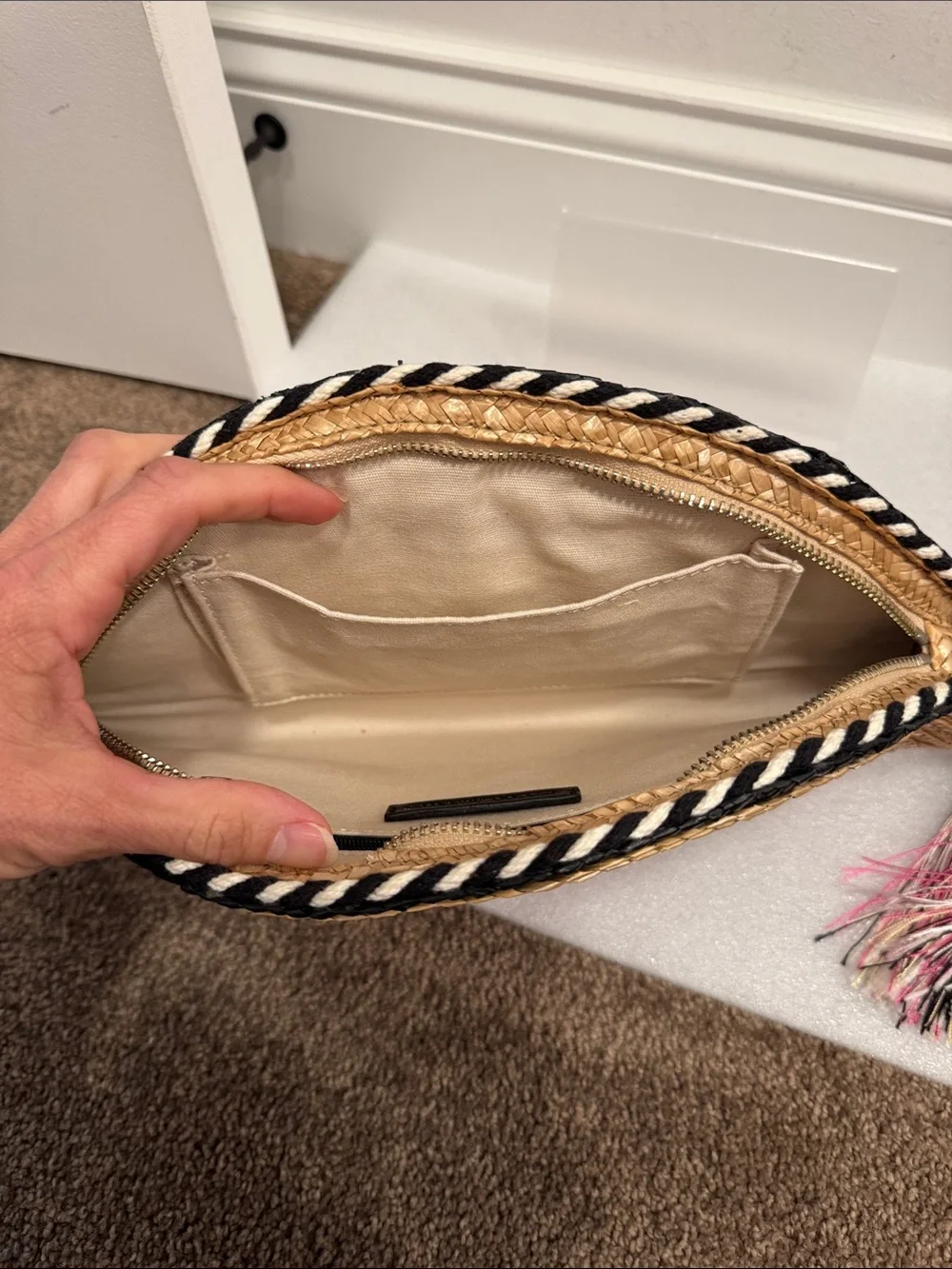 Rebecca Minkoff taco half moon straw clutch with tassle - Picture 5 of 7